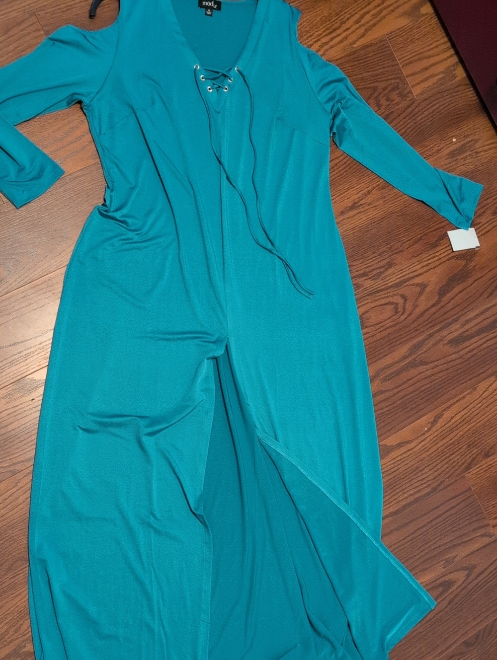 Lace-Up Teal Maxi Dress